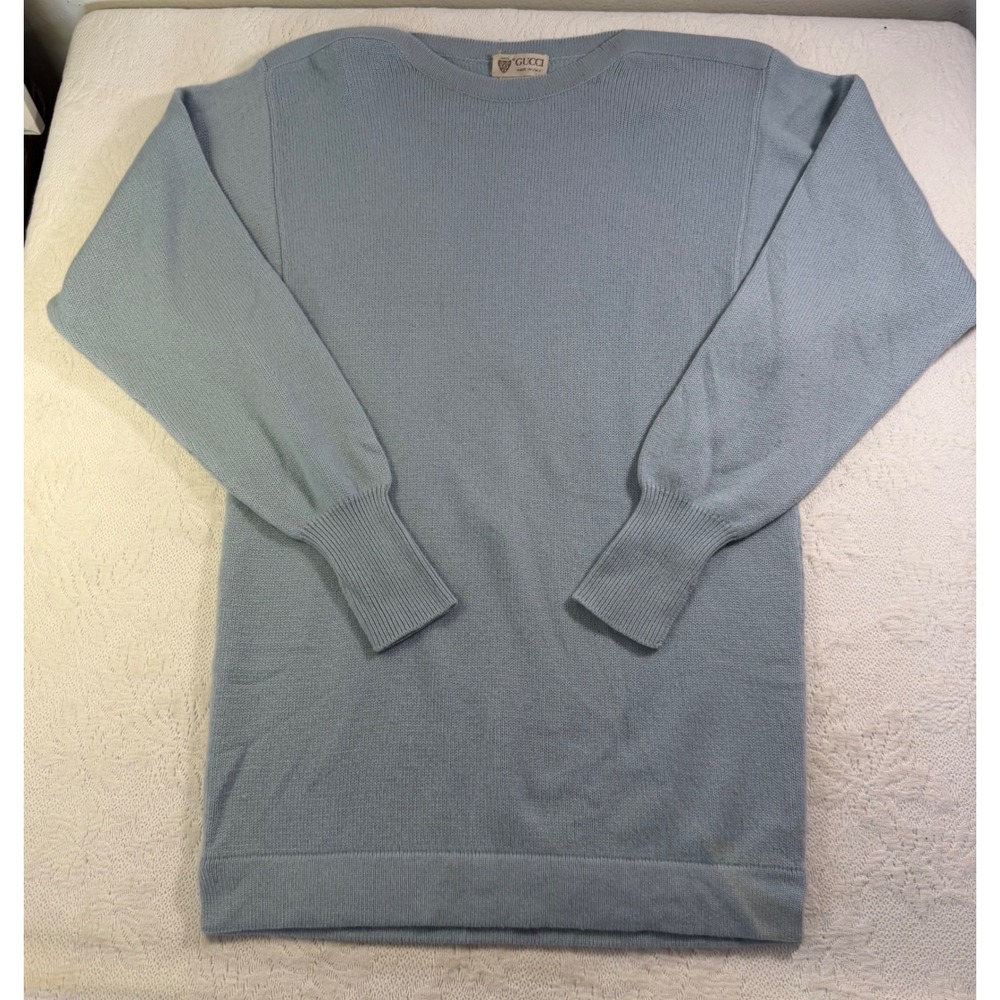 Vintage Gucci Cashmere Sweater Light Blue Made in Italy Size 38 Crewneck
